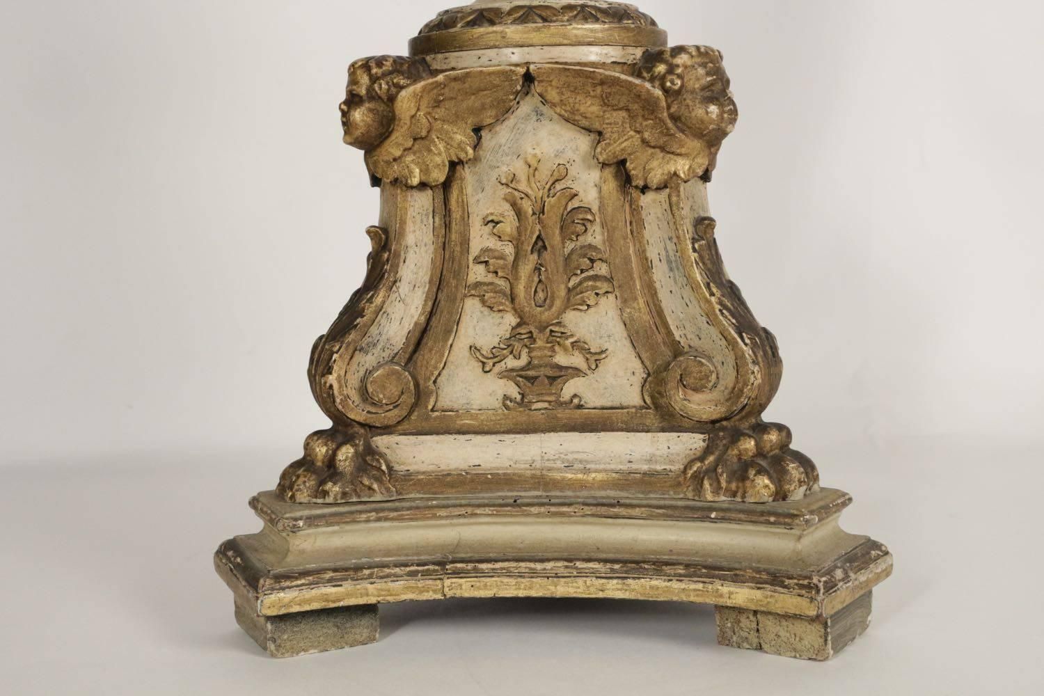 Candle Stick In Sculpted In Lacquer And Good Solid Wood, 19th Century photo buy