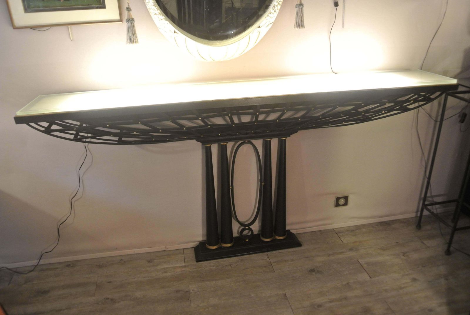 Important French Console In Black Wrought Iron And Gold photo furniture