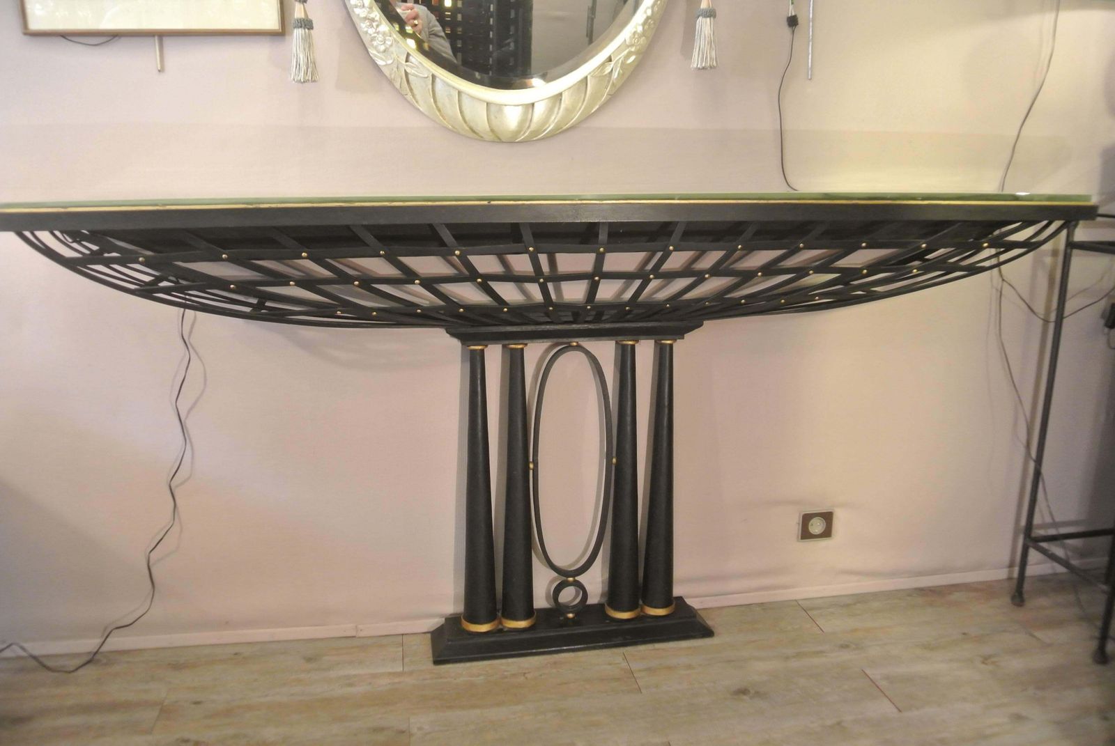 Important French Console In Black Wrought Iron And Gold photo 10000.0