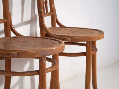 Antique Thonet Chairs With Engraved Seat (C.1920). Set Of Two Pieces #1 photo for sale