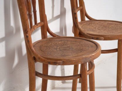 Antique Thonet Chairs With Engraved Seat (C.1920). Set Of Two Pieces #1 photo 354.0