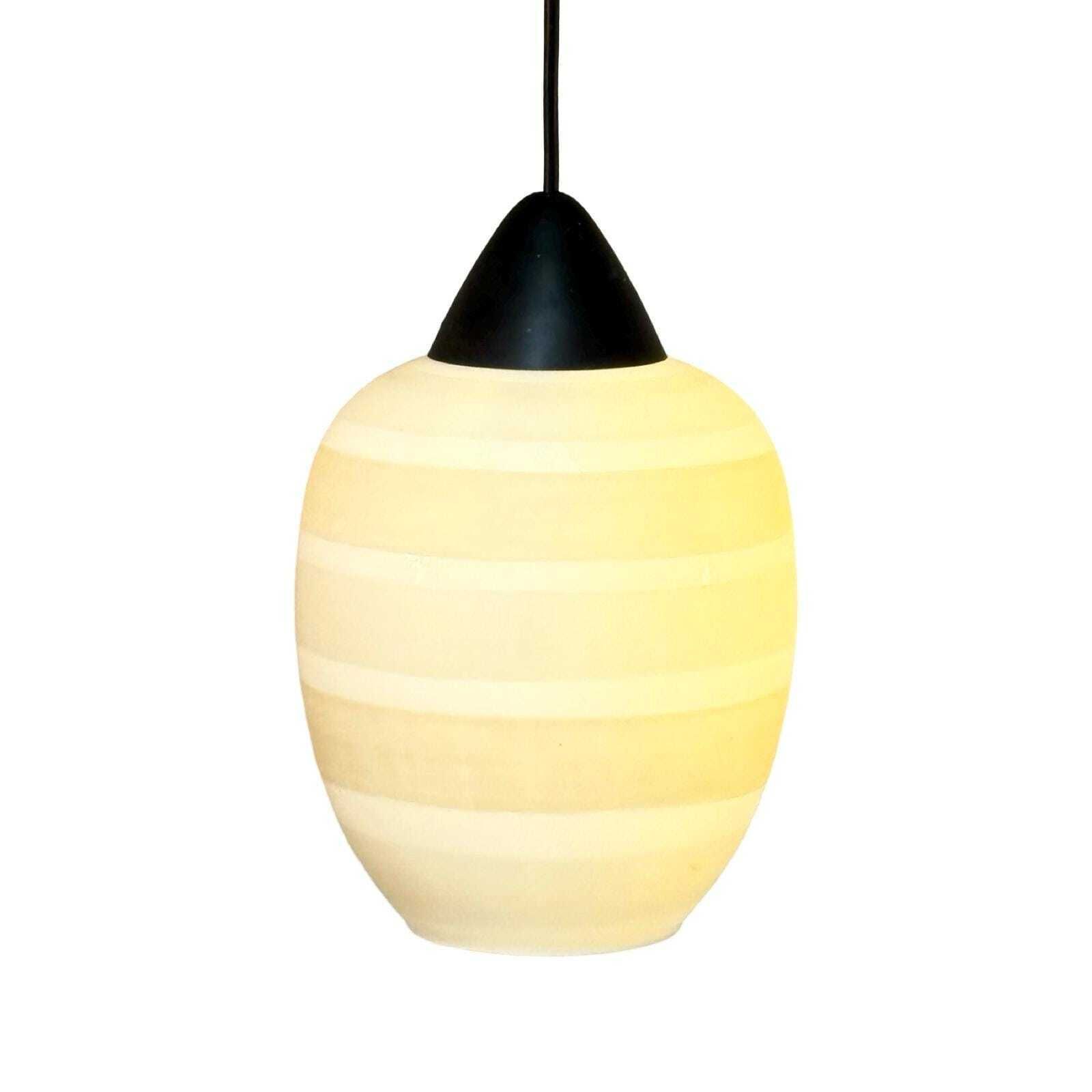 Vintage 50's Mcm Hanging Pendant   Frosted / Semi Translucent White Glass And Black Top   Attr. Louis Kalff / Phillips photo furniture