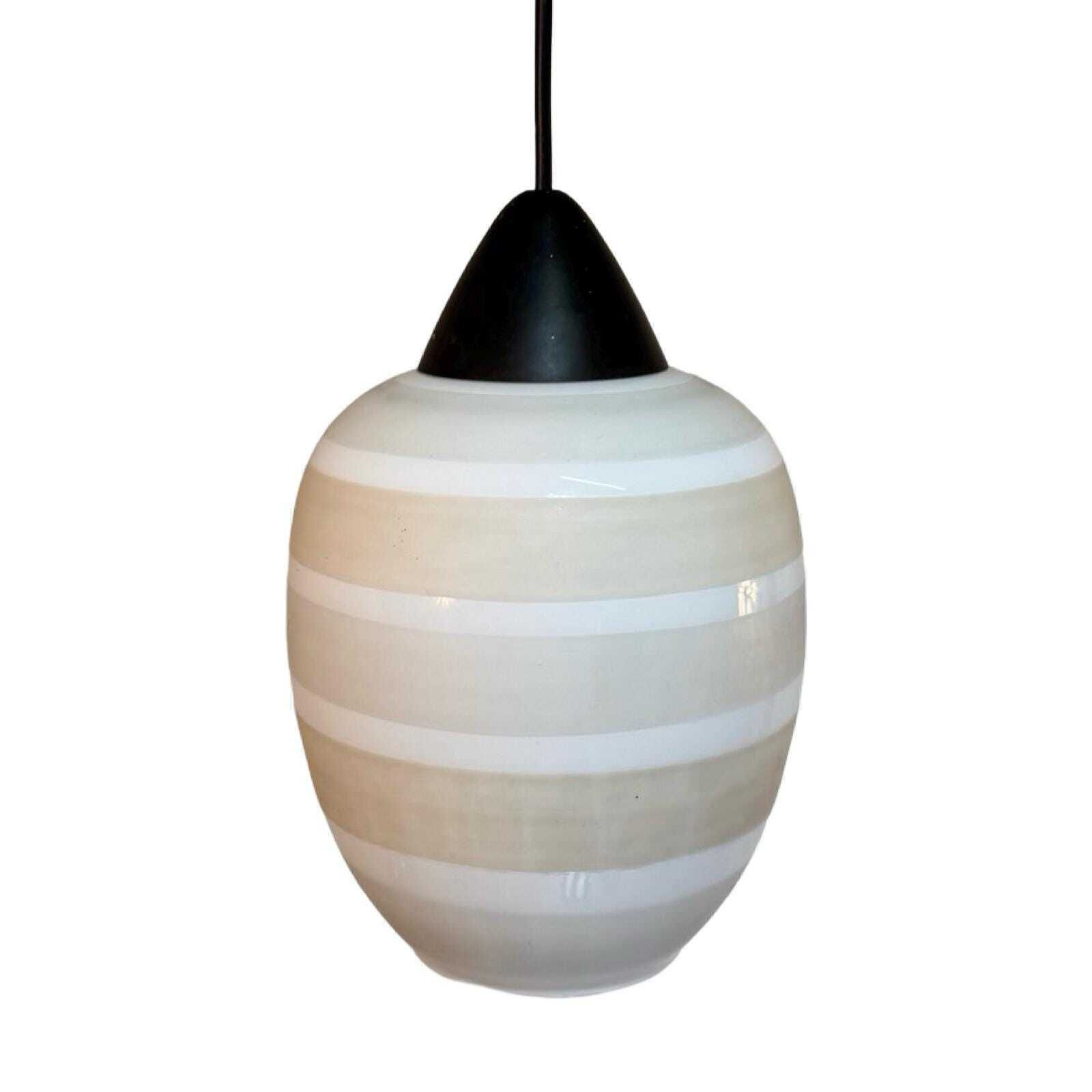 Vintage 50's Mcm Hanging Pendant   Frosted / Semi Translucent White Glass And Black Top   Attr. Louis Kalff / Phillips photo 106.0