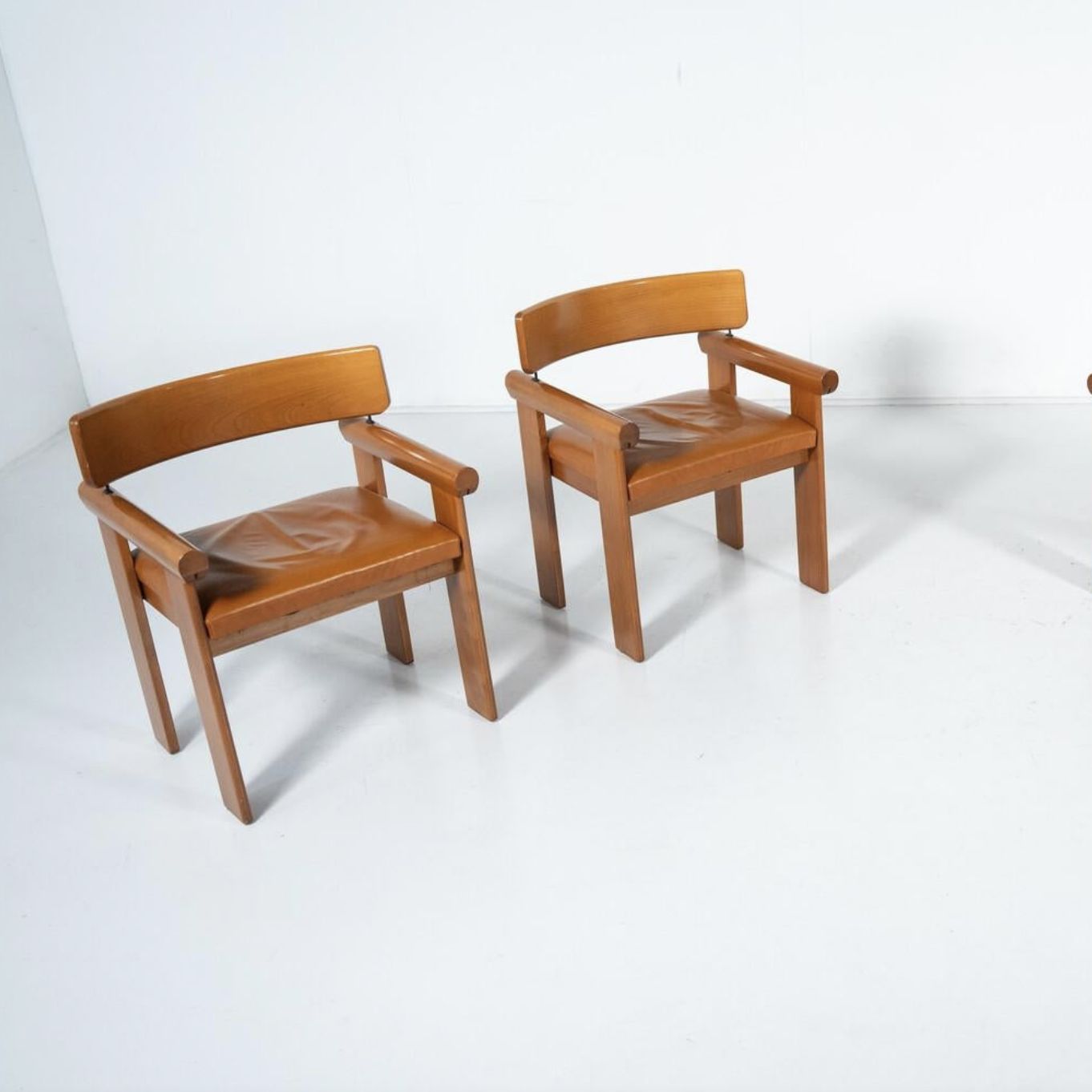 Set Of 4 Architectural Armchairs, Cognac Leather, Italy photo furniture