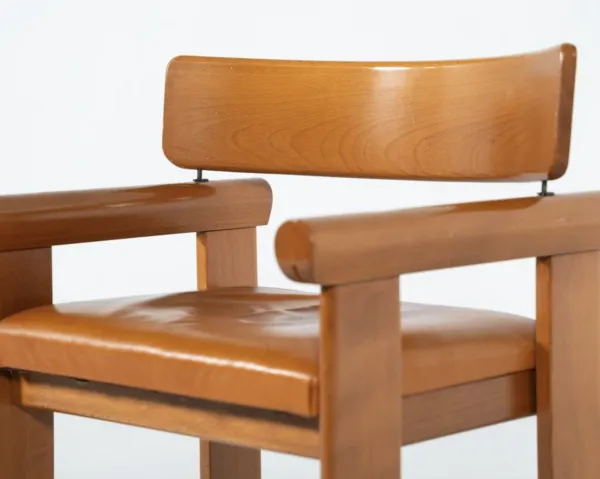 Set Of 4 Architectural Armchairs, Cognac Leather, Italy photo 4790.0