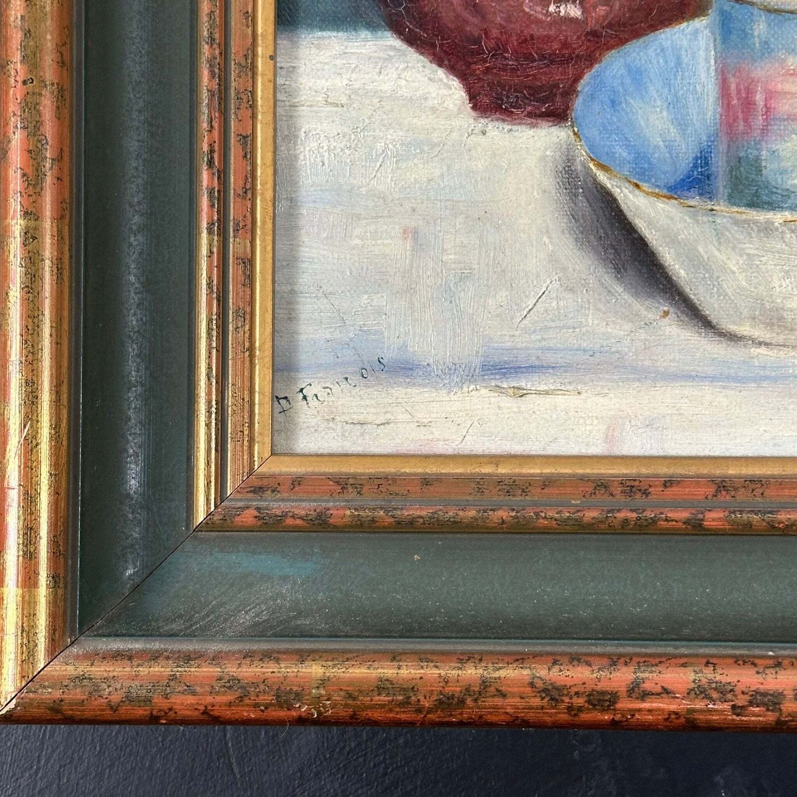French Antique Still Life “Tasse De Thé” Oil Painting On Canvas Framed photo 250.0