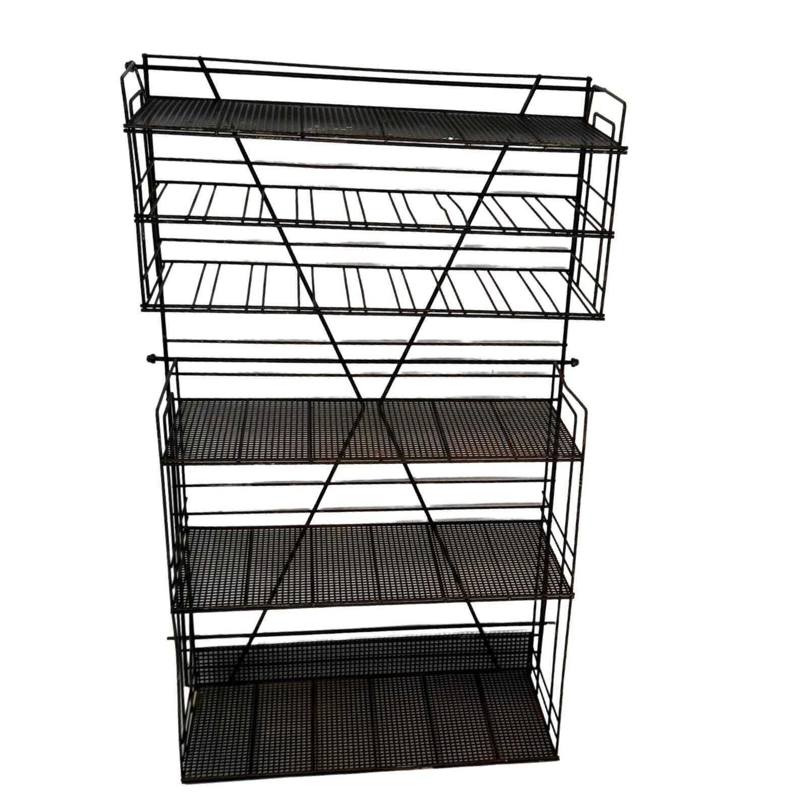 Vintage, Ca. 1960   Metal, Black   Hanging Shelving Unit   Can Be Used As Bookcase / Spice Rack / Display Cabinet   French, Industria photo vintage