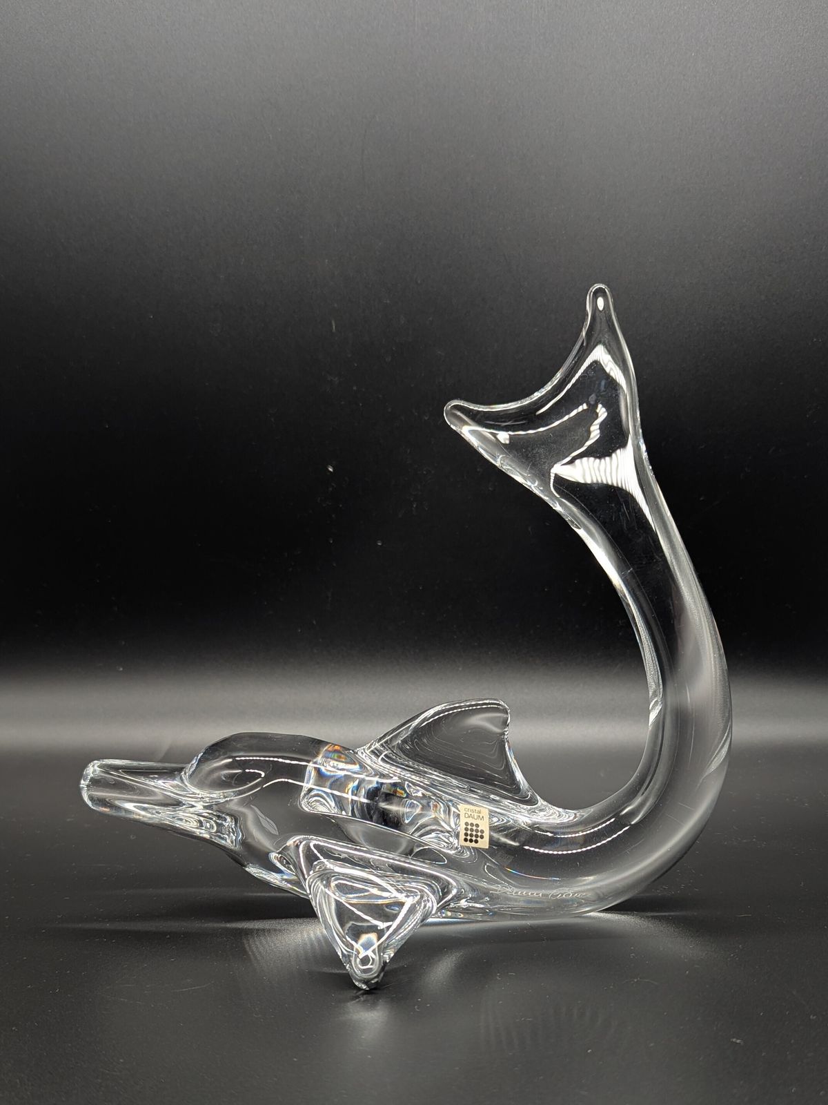 Crystal Glass Dolphin Sculpture Centrepiece By Daum, France. Signed photo furniture