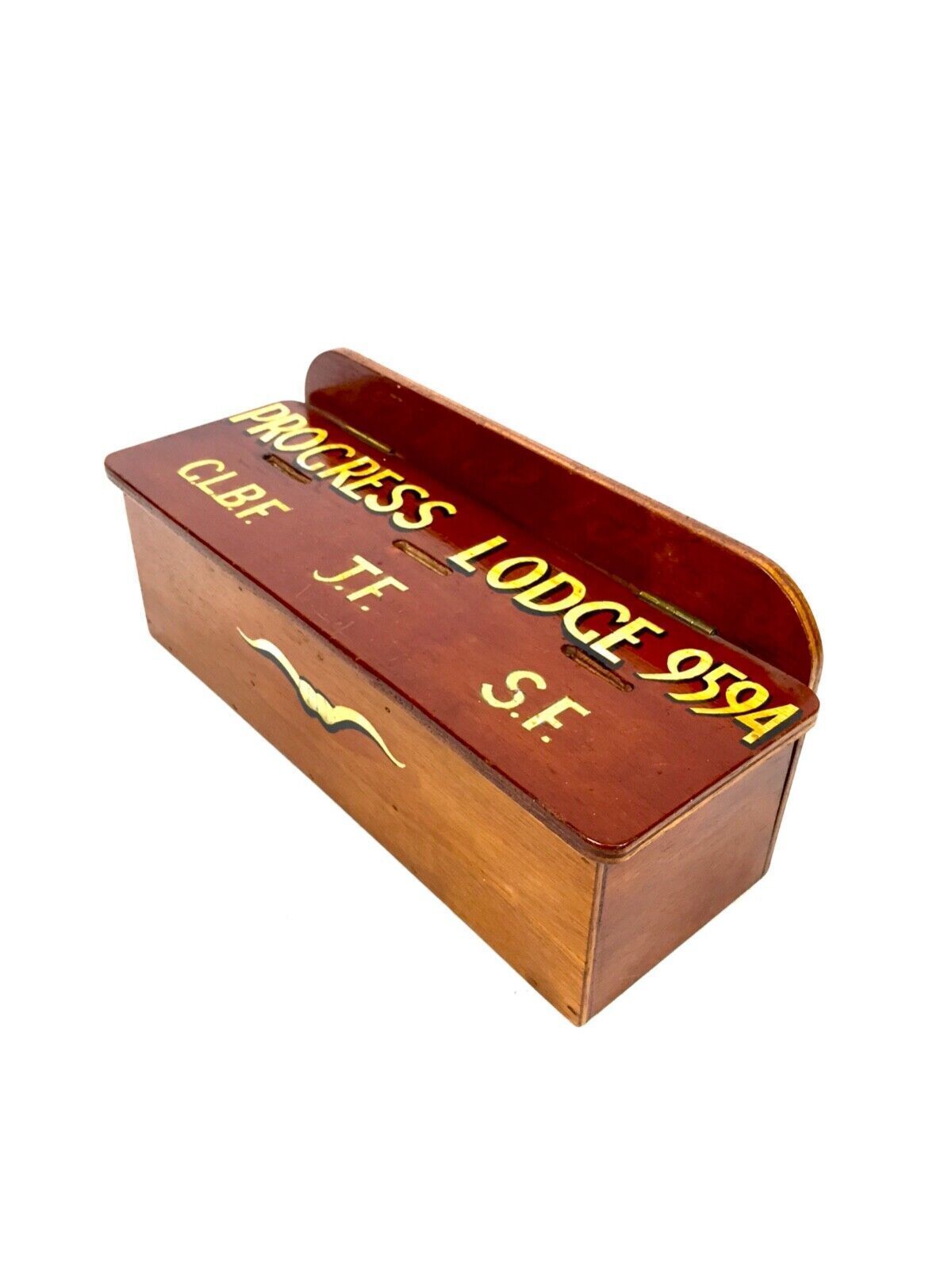 Antique Masonic Interest   Order Of The Buffaloes Wood Collection Fund Money Box