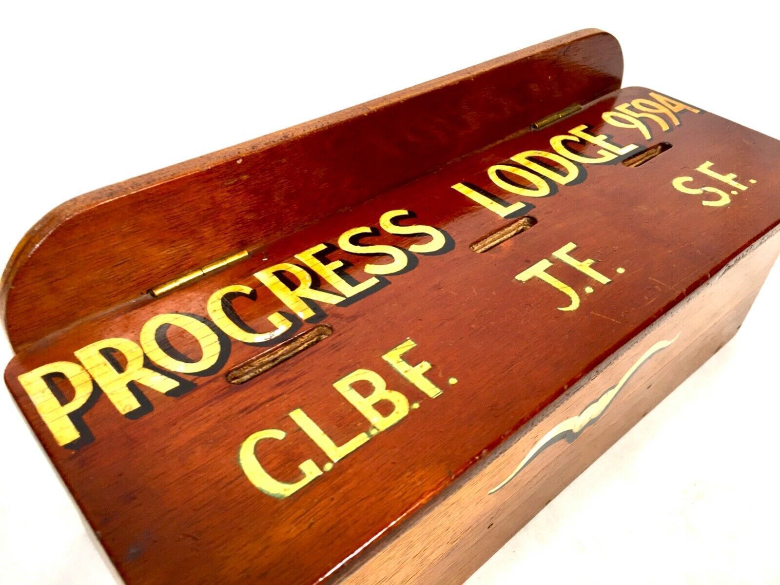 Antique Masonic Interest   Order Of The Buffaloes Wood Collection Fund Money Box photo vintage