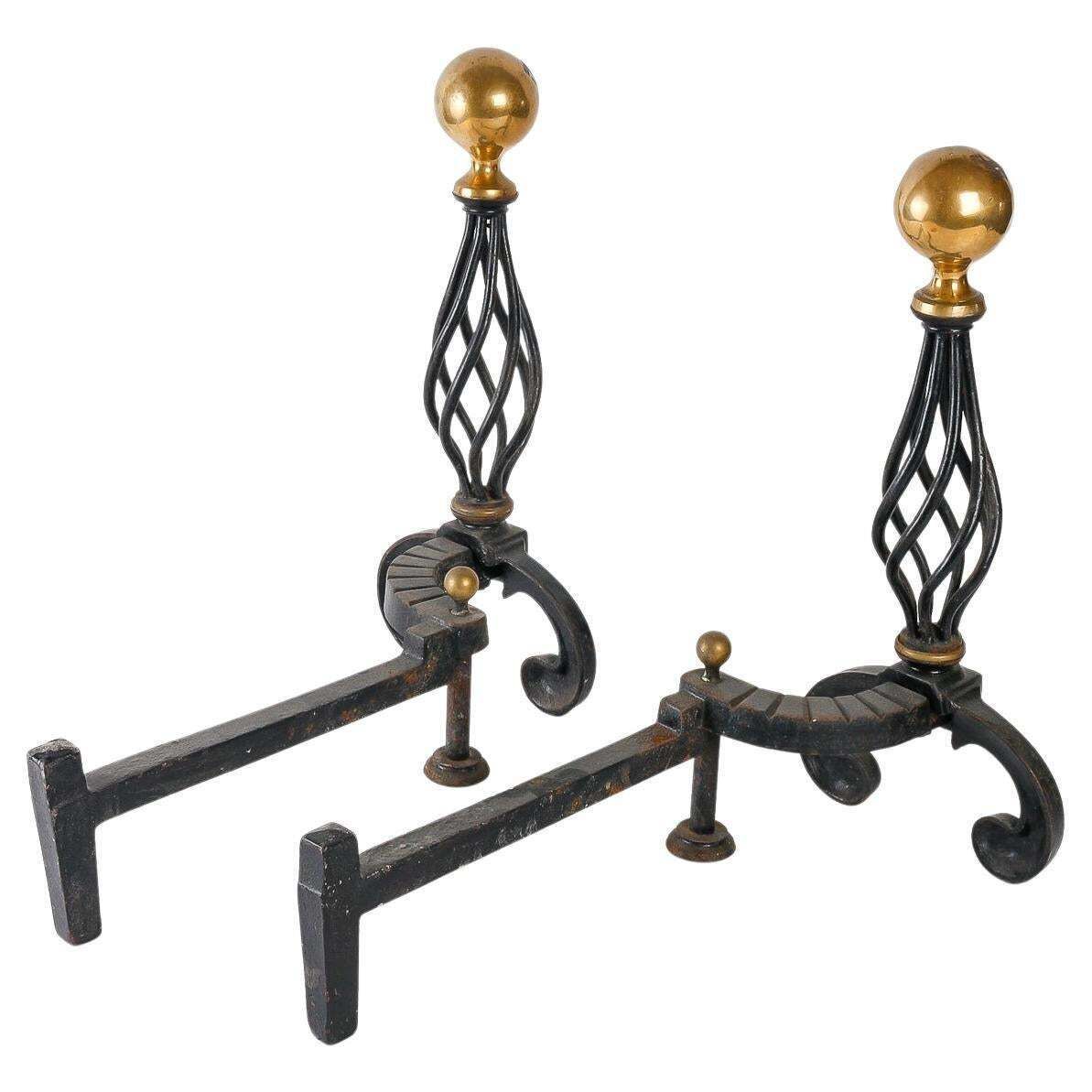 Pair Of Wrought Iron Andirons, Circa 1940 photo furniture