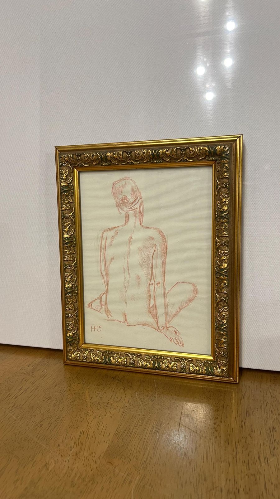 Signed Framed Red Pencil Nude Drawing – Female Figure Study photo buy
