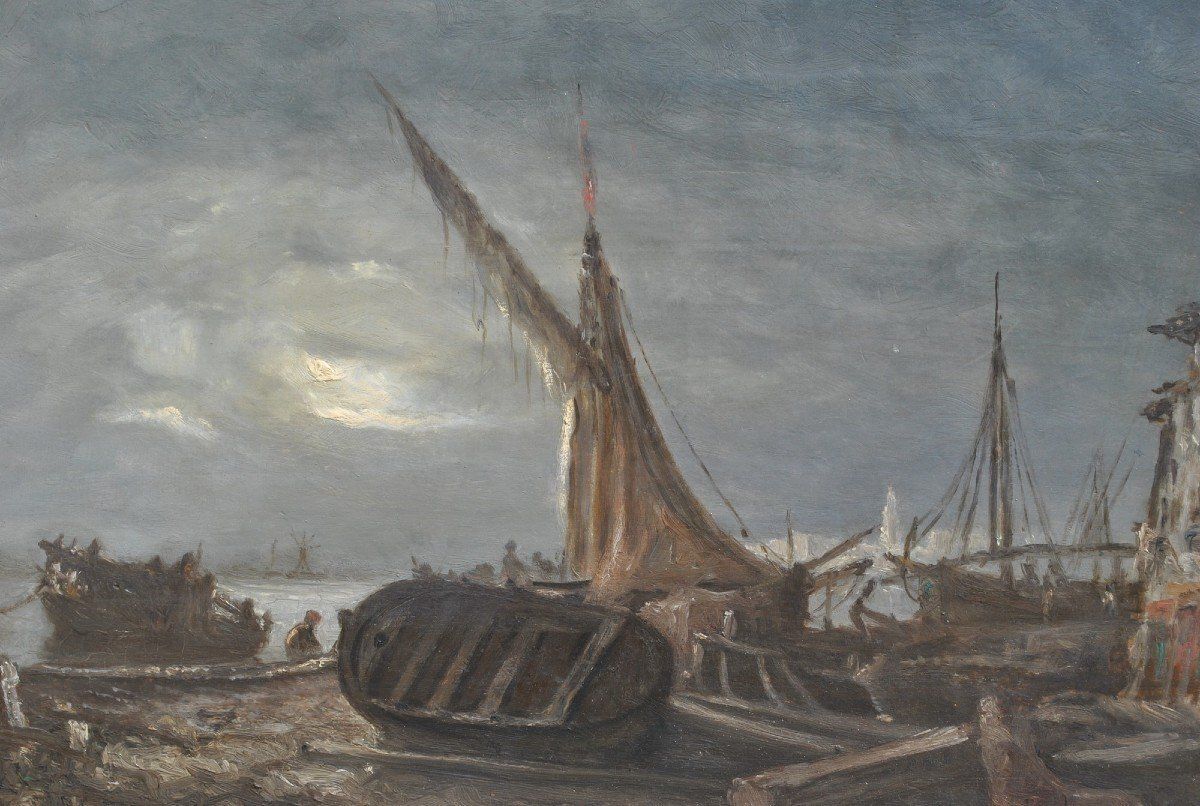 J Suchet, Seaside Landscape At Night, Marseille, 19th Century photo 1800.0