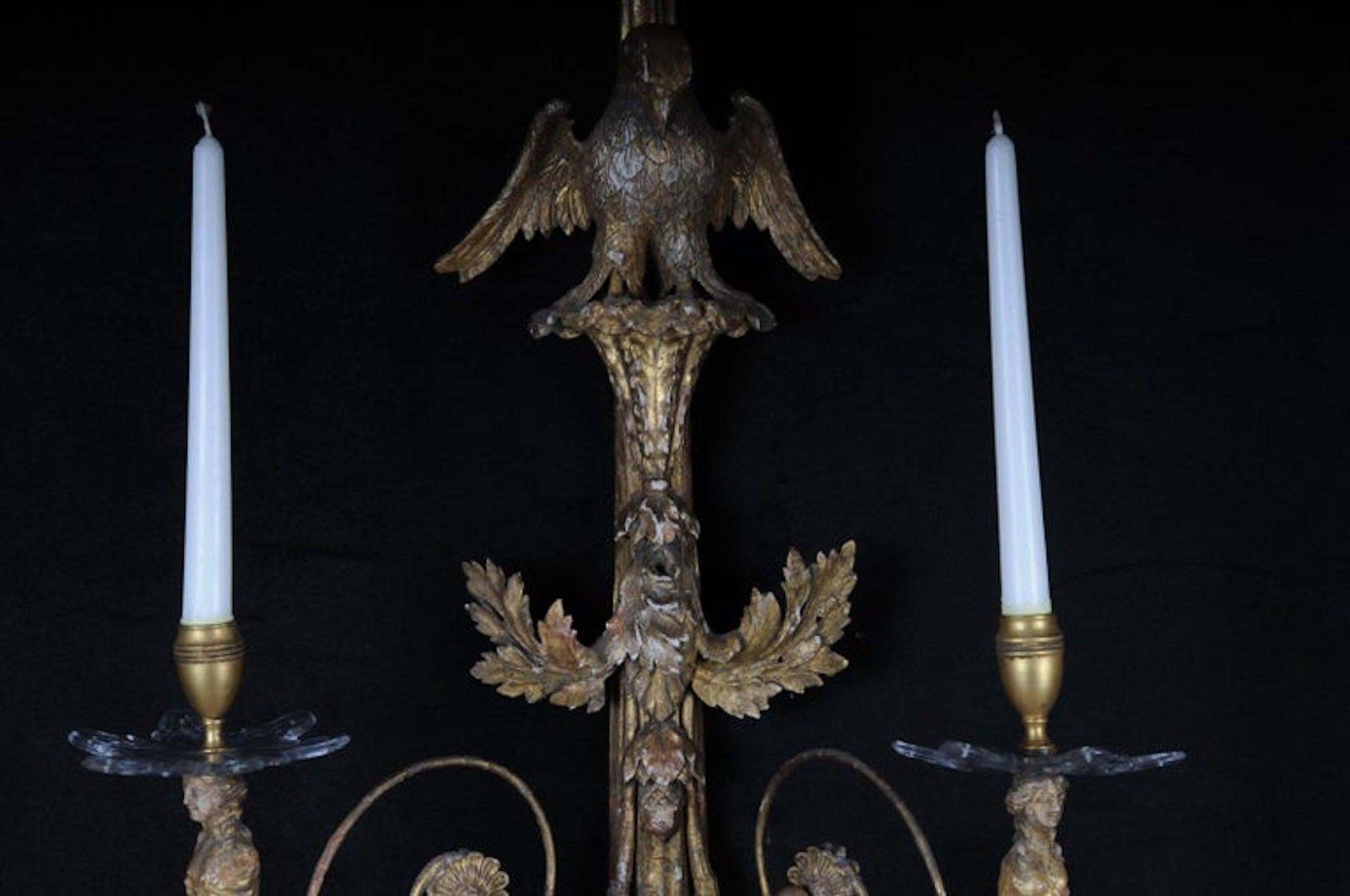 Pair Of Large Empire Appliqués / Sconces Circa 1800, Gilded Linden Wood photo vinterior