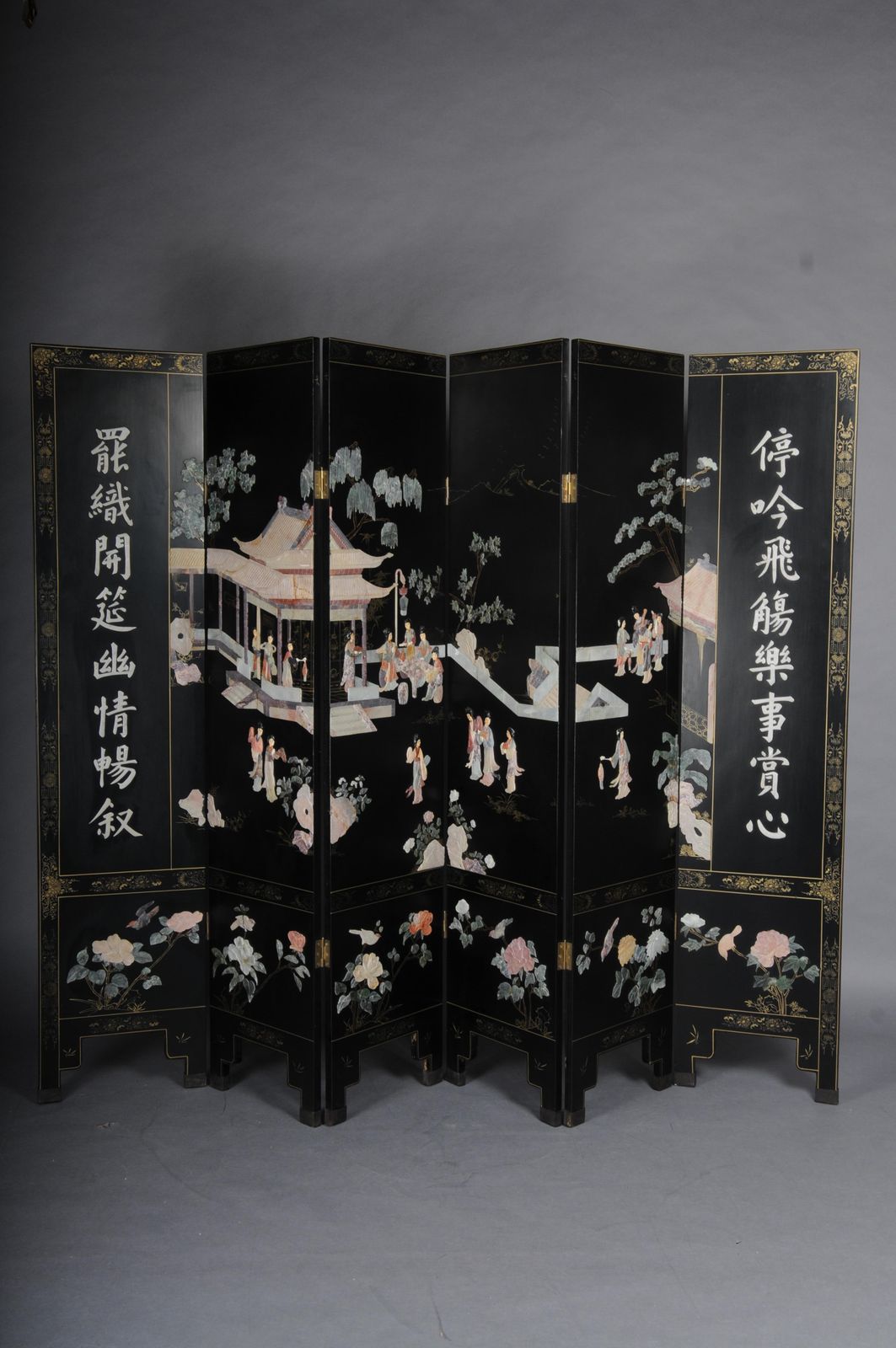 Exclusive Japanese Screen/Room Divider Made Of Black Lacquer, Painted And Inlaid photo furniture