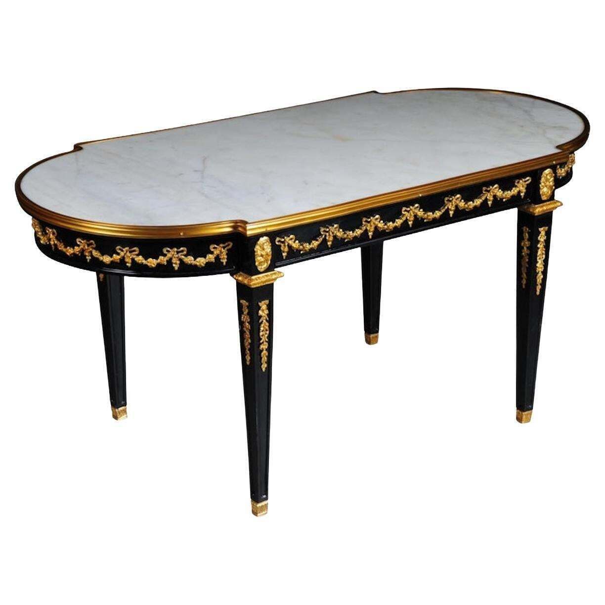 Designer Couch Table In Louis XVI Black, White Marble