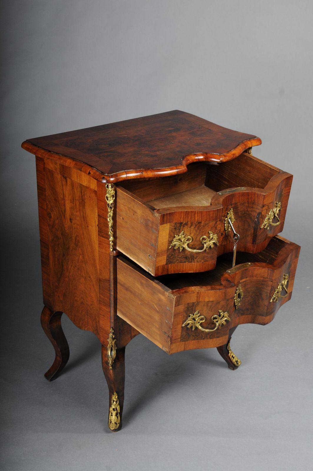 Antique Dresden Chest Of Drawers, Oak With Walnut Veneer, Around 1870 photo vintage
