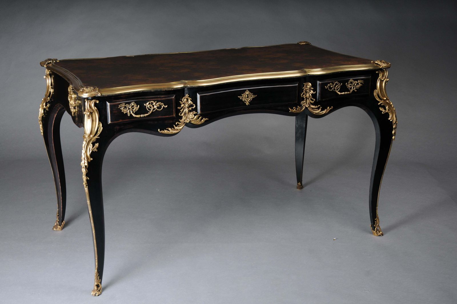 Designer Writing Desk / Bureau Plat In Louis XV Style, Piano Black And Gold photo furniture