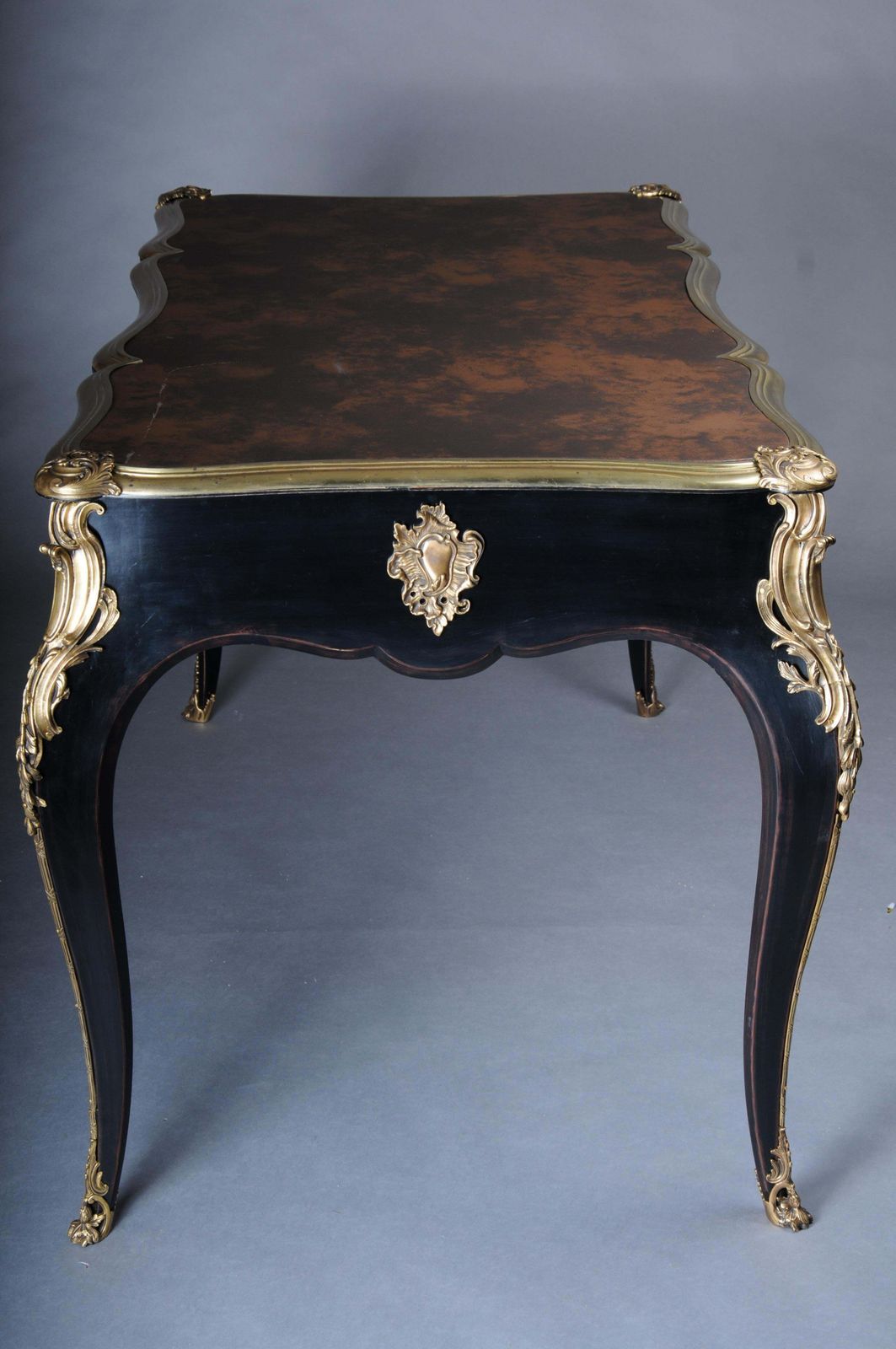 Designer Writing Desk / Bureau Plat In Louis XV Style, Piano Black And Gold photo Furniture