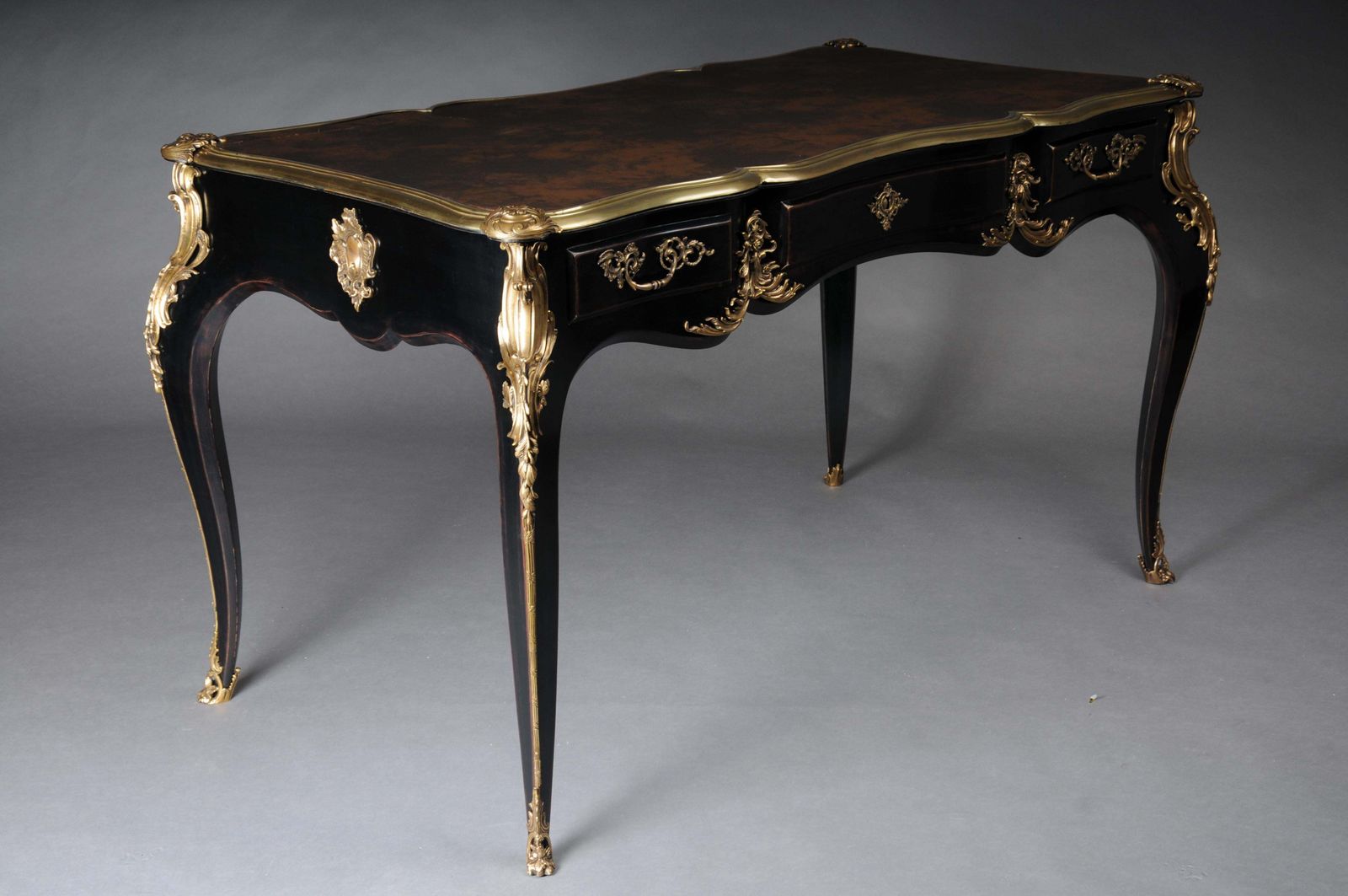 photo furniture Designer Writing Desk / Bureau Plat In Louis XV Style, Piano Black And Gold