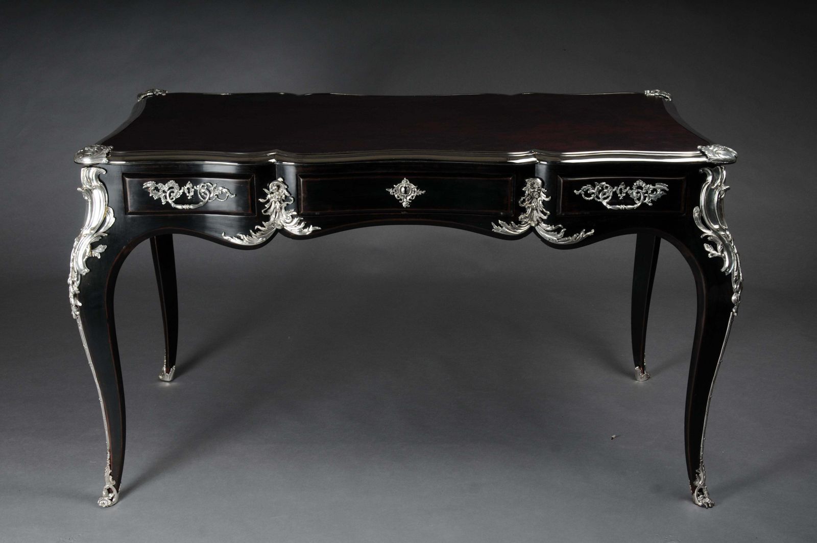 photo furniture Designer Writing Desk / Bureau Plat In Louis XV Style Piano Black With Silver