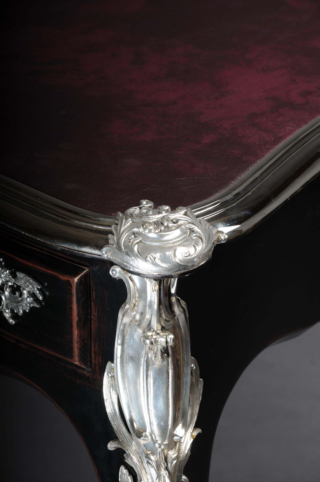photo vinterior Designer Writing Desk / Bureau Plat In Louis XV Style Piano Black With Silver