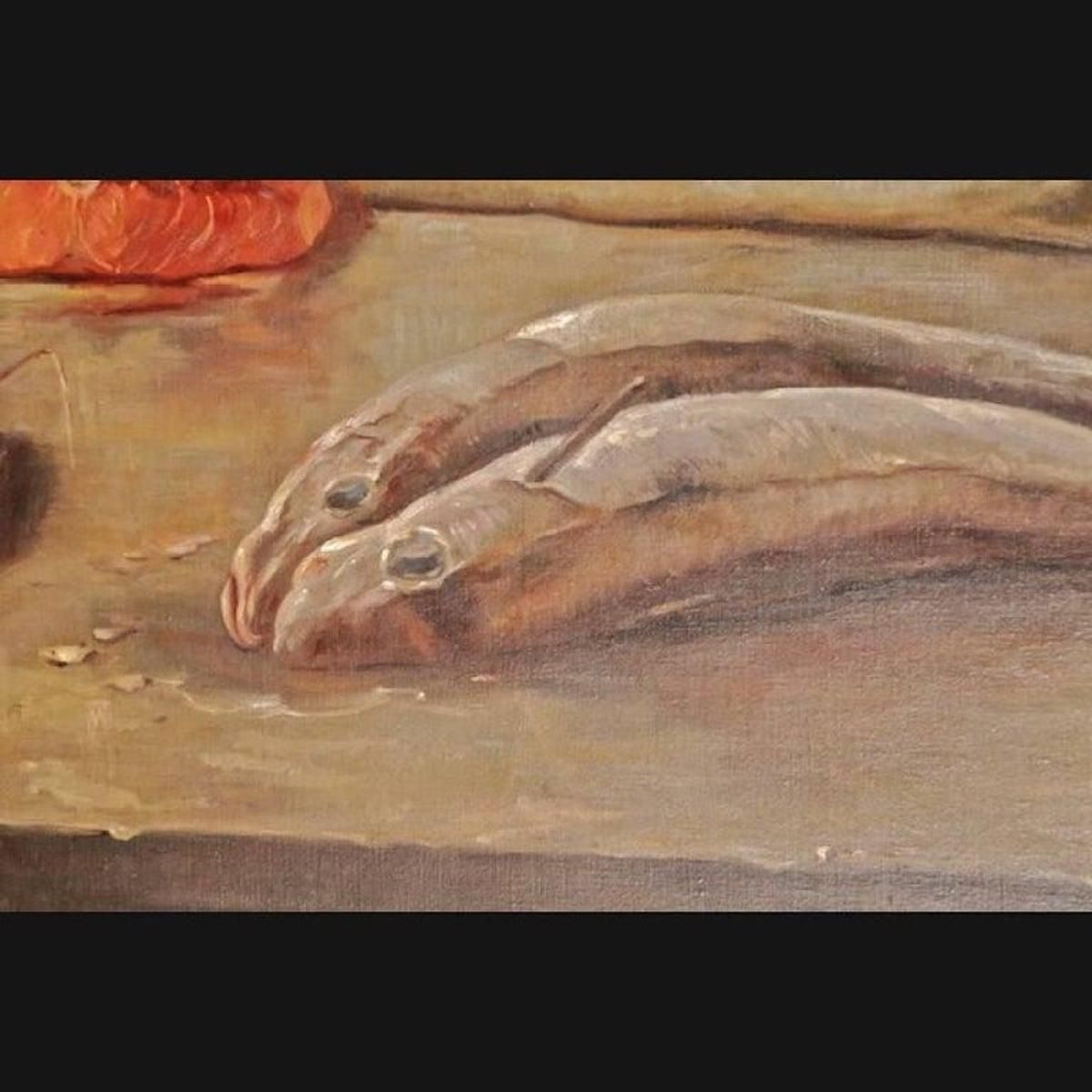 19th Century Historicism Oil Painting Fish Motives photo 3493.0