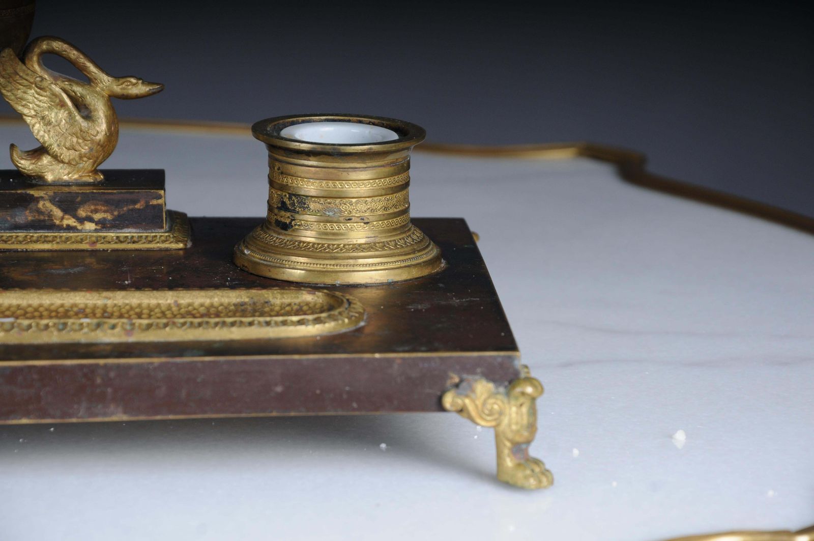 Antique Empire Ink Set, Gold Plated Bronze With Swans, France photo 1172.0