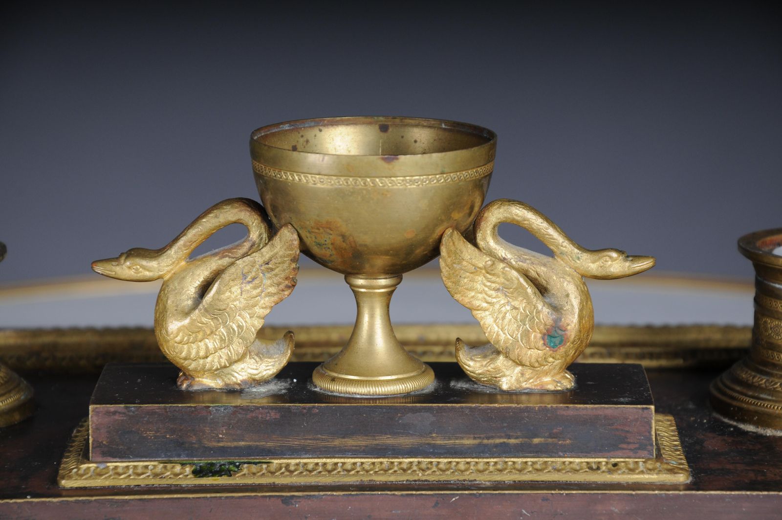 1172.0 Antique Empire Ink Set, Gold Plated Bronze With Swans, France photo