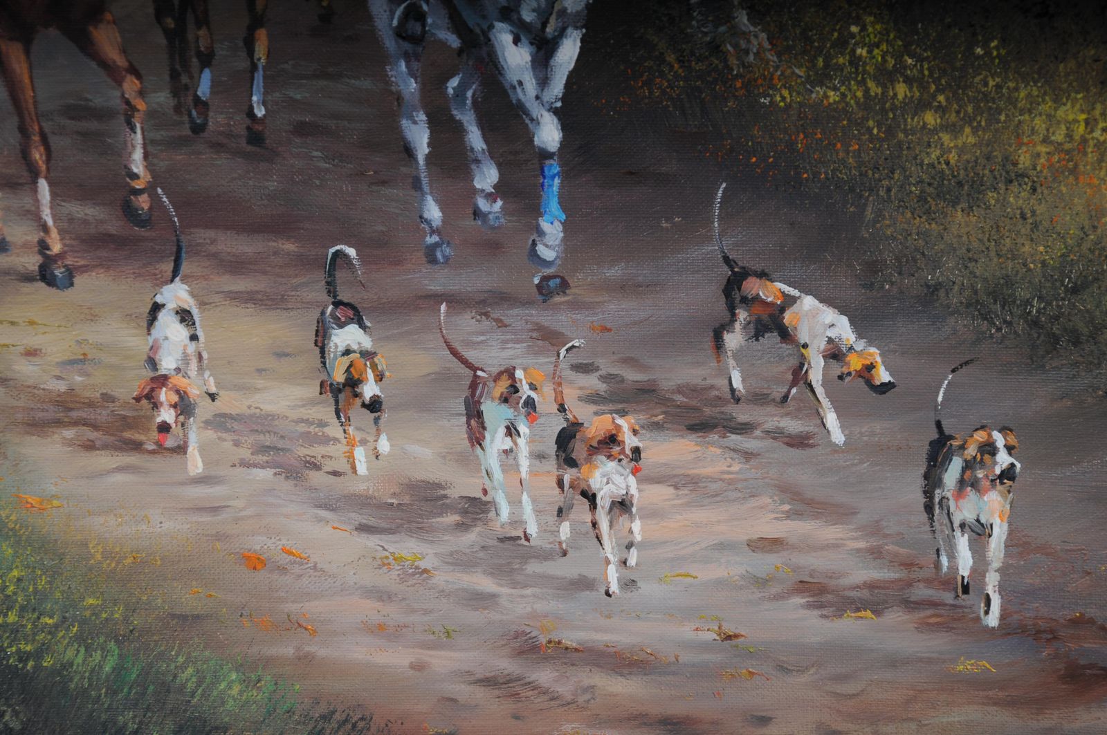 1362.0 20th Century Impressionist Oil Painting Horse Rider With Hunting Dogs, Signed photo