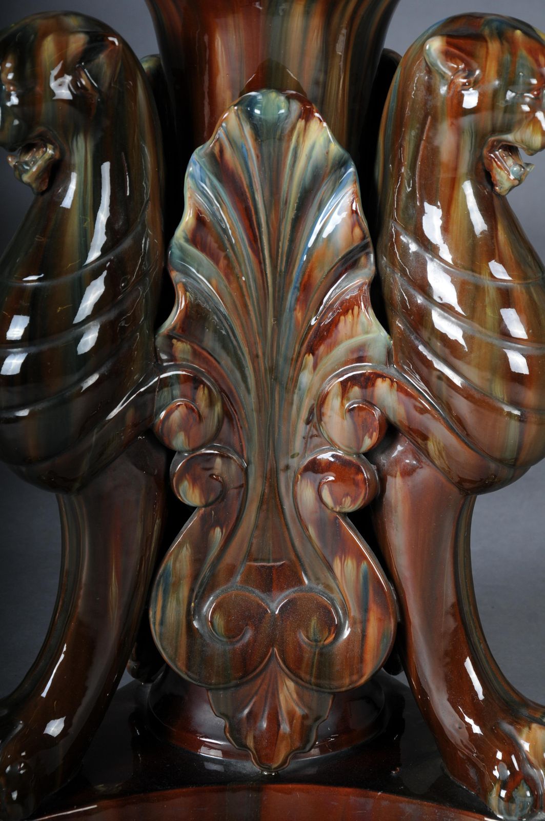Clement Massier (1857 1945) Majolica Flower Vase/Column Vase, France photo vintage