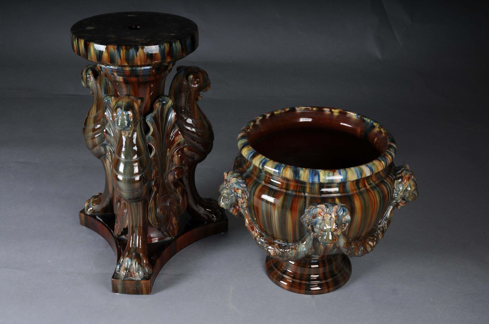 photo vintage Clement Massier (1857 1945) Majolica Flower Vase/Column Vase, France