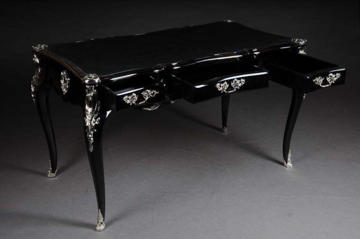 Designer Writing Desk / Bureau Plat In Louis XV Style, Piano Black photo furniture