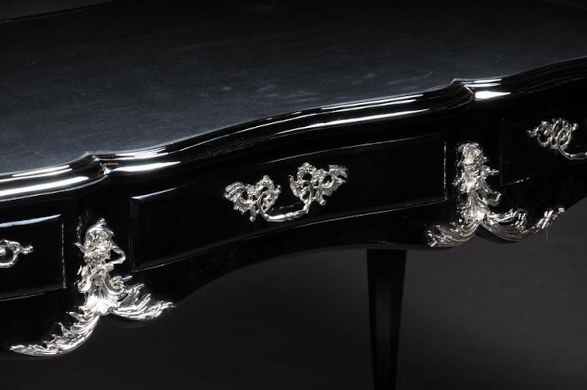 Designer Writing Desk / Bureau Plat In Louis XV Style, Piano Black photo Furniture