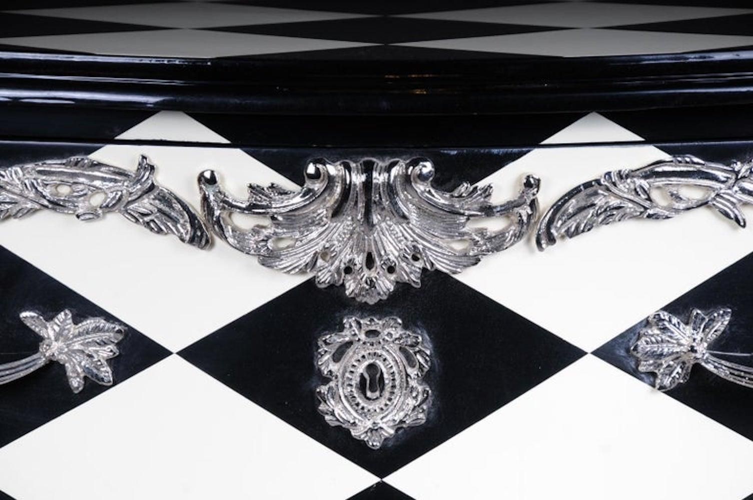 Designer Commode In Louis XV, Chessboard Pattern, Black And White photo 3386.0