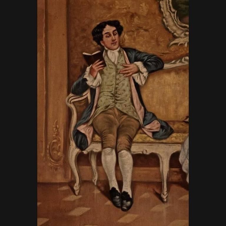 19th Century Rococo Style Painting Oil On Canvas photo furniture