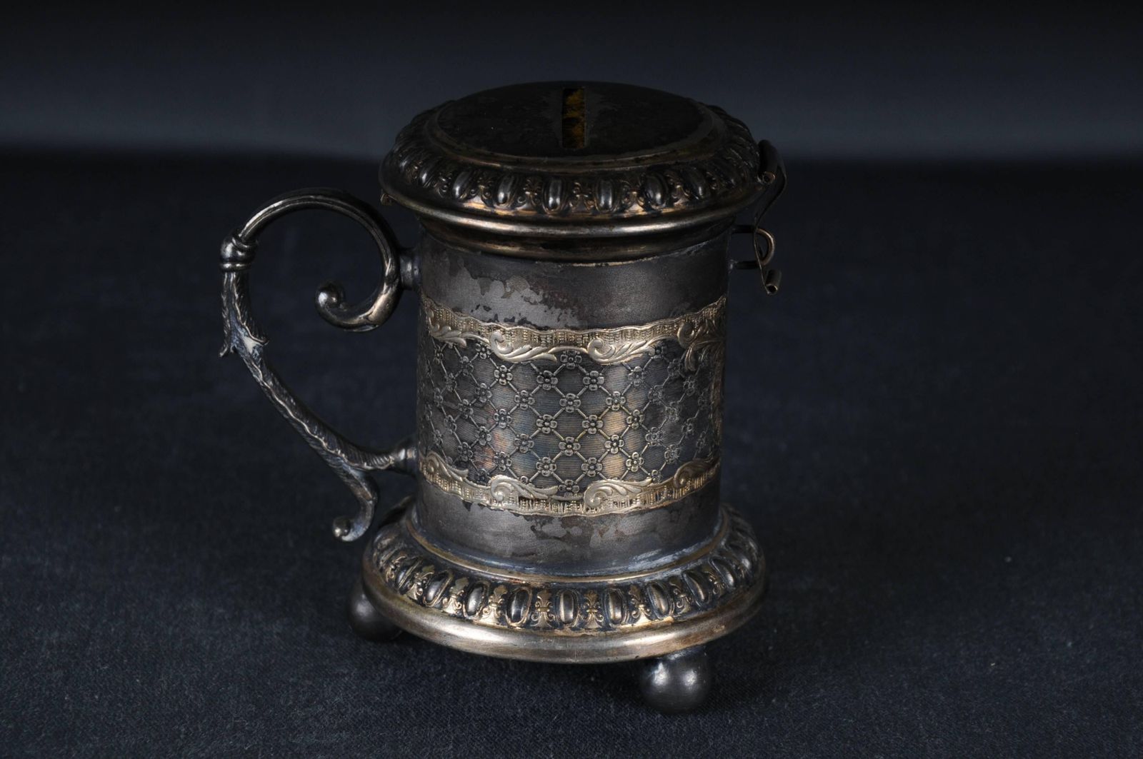 Antique Germany Ball Foot Donation Box Silver Plate Gilded, Baroque 18th Century photo vintage