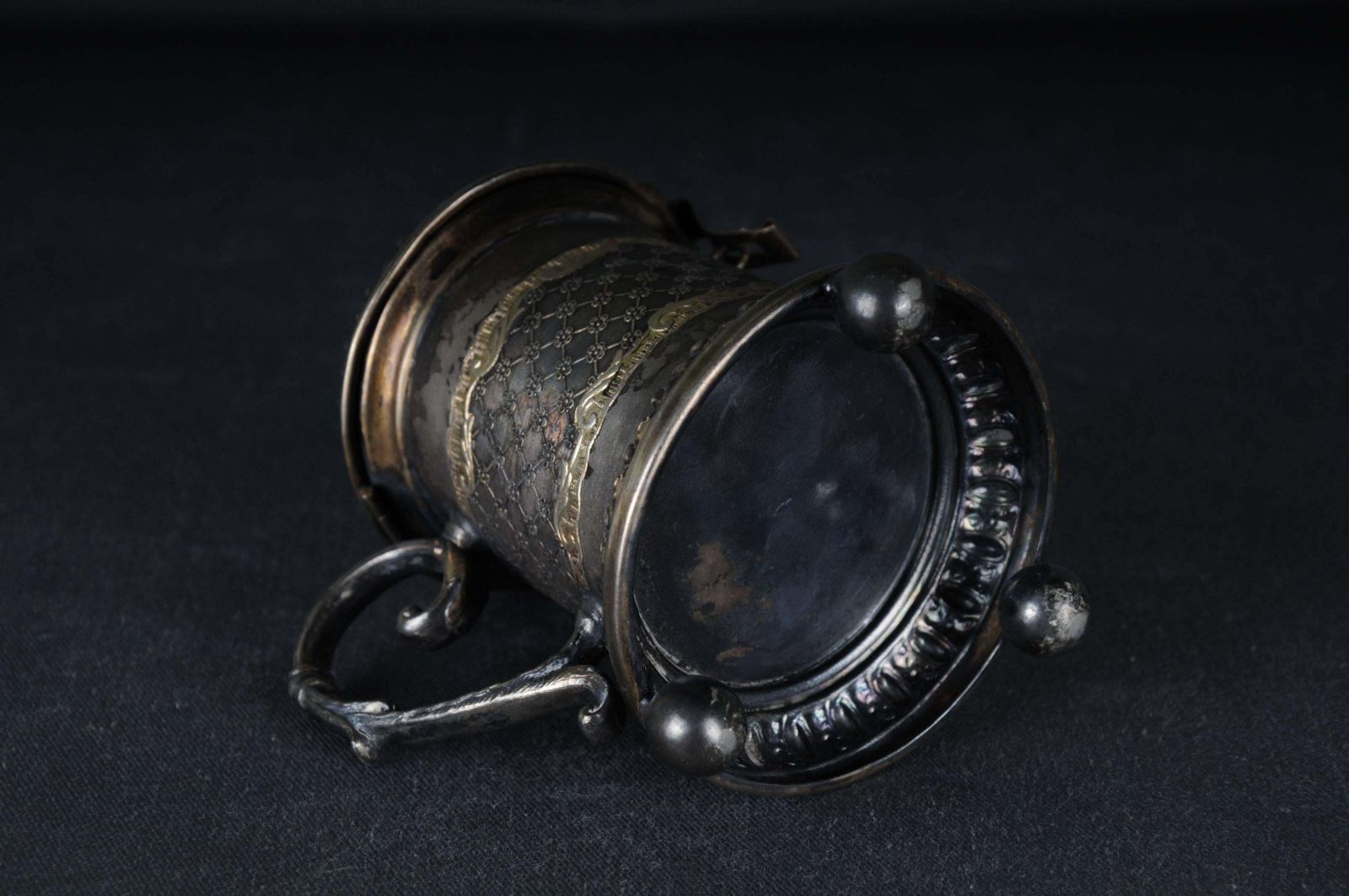 photo for sale Antique Germany Ball Foot Donation Box Silver Plate Gilded, Baroque 18th Century