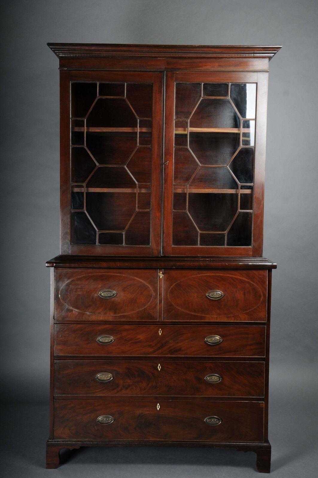 19th Century Antique English Display Secretaire, Mahogany photo furniture