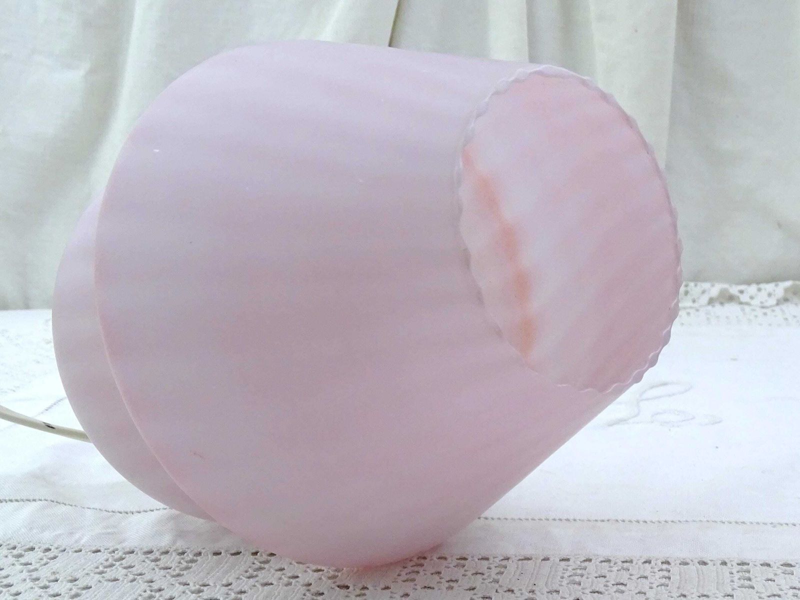 Vintage 1970s Pink Frosted Glass Mushroom Lamp, Retro Glassware Bedside Lighting In Pale Pastel Pink Color, 1980s Table Light From France photo 116.0