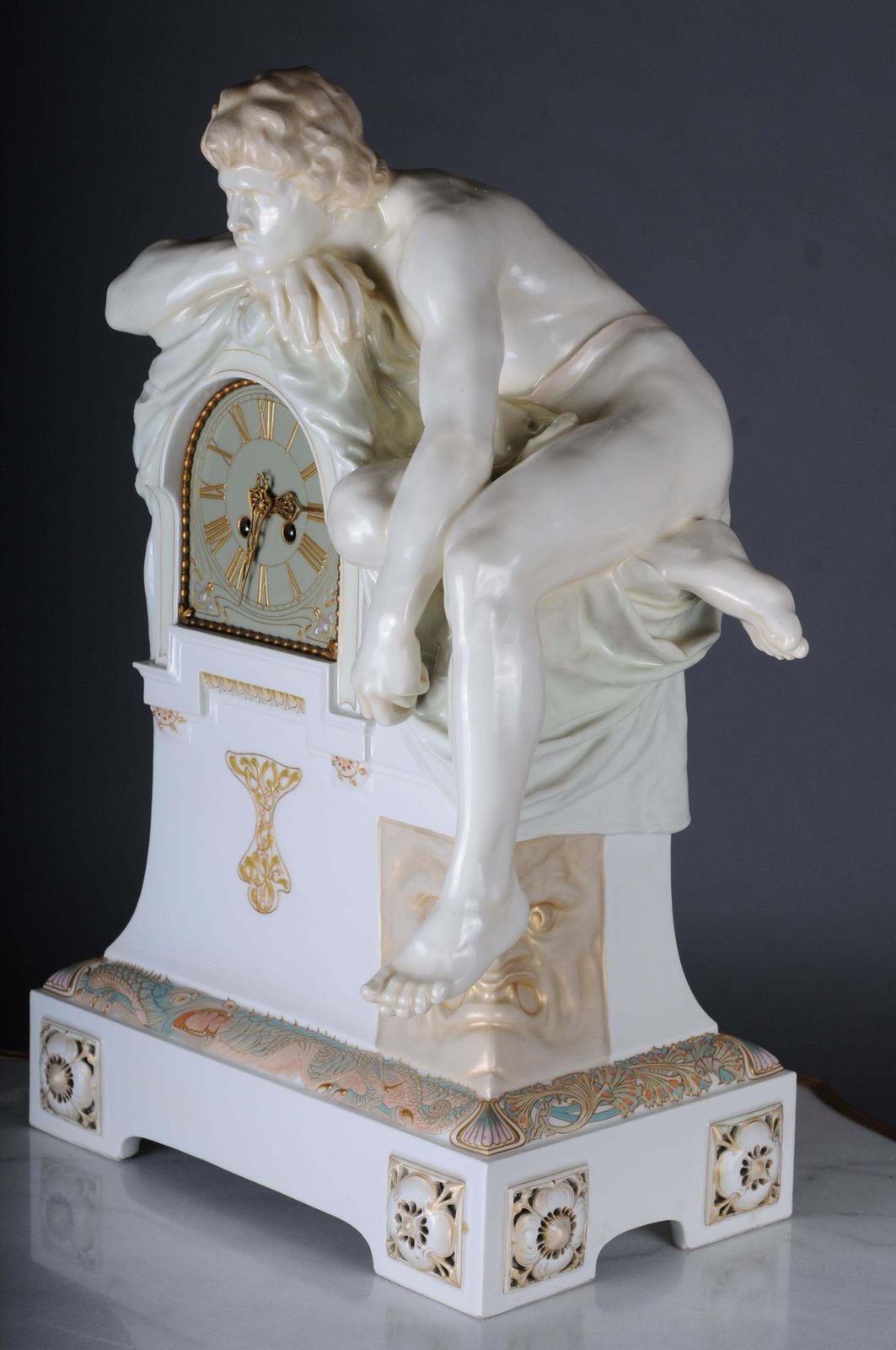 photo furniture Monumental Art Nouveau Mantel Clock With Enamel And Soft Painting. 62 Cm