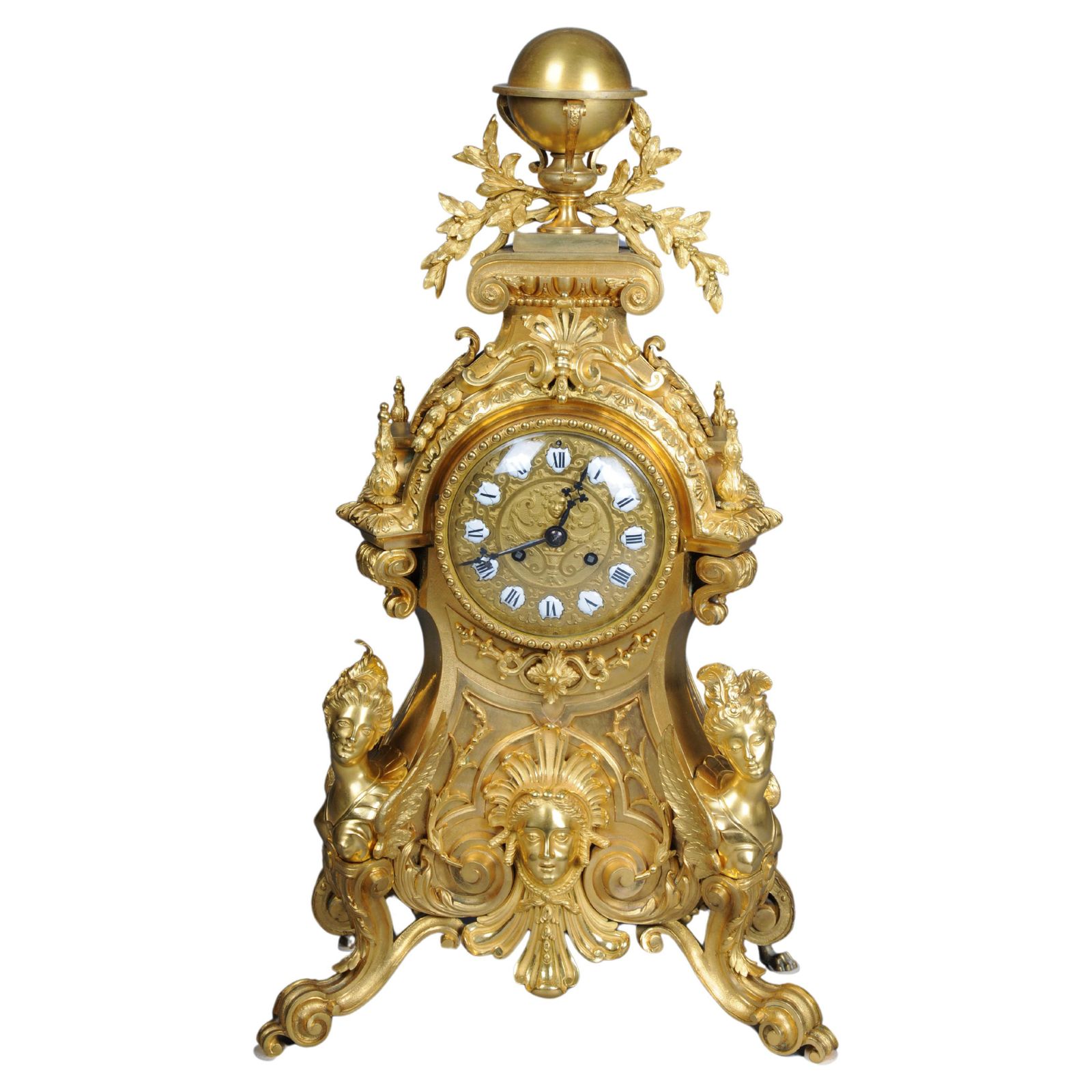 Royal Fire Gilded Mantel Clock/Pendule Napoleon III, 1870, Paris, Signed Lantier