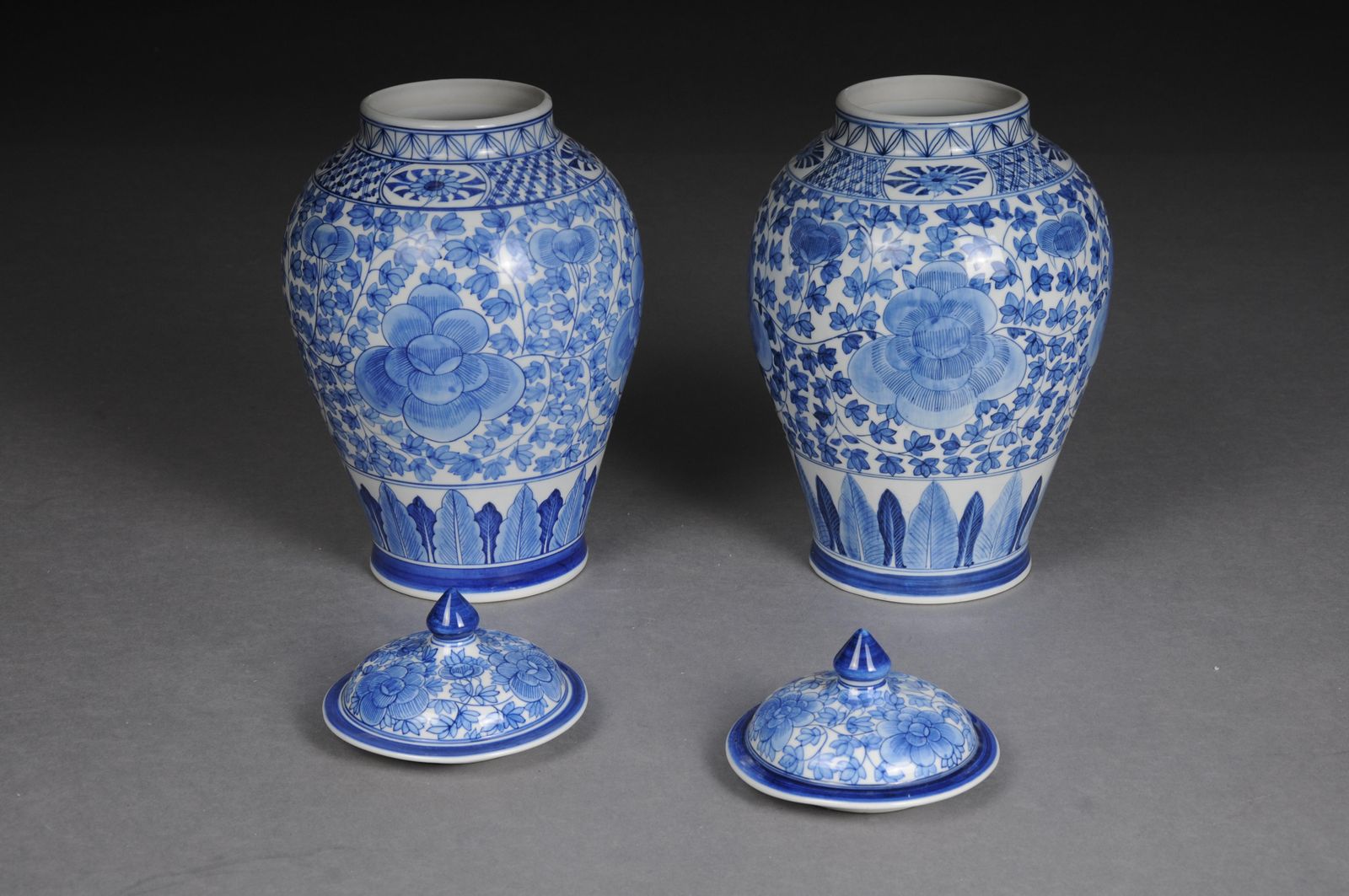Pair Of Asian Lidded Vases, Porcelain, 20th Century. photo 967.0