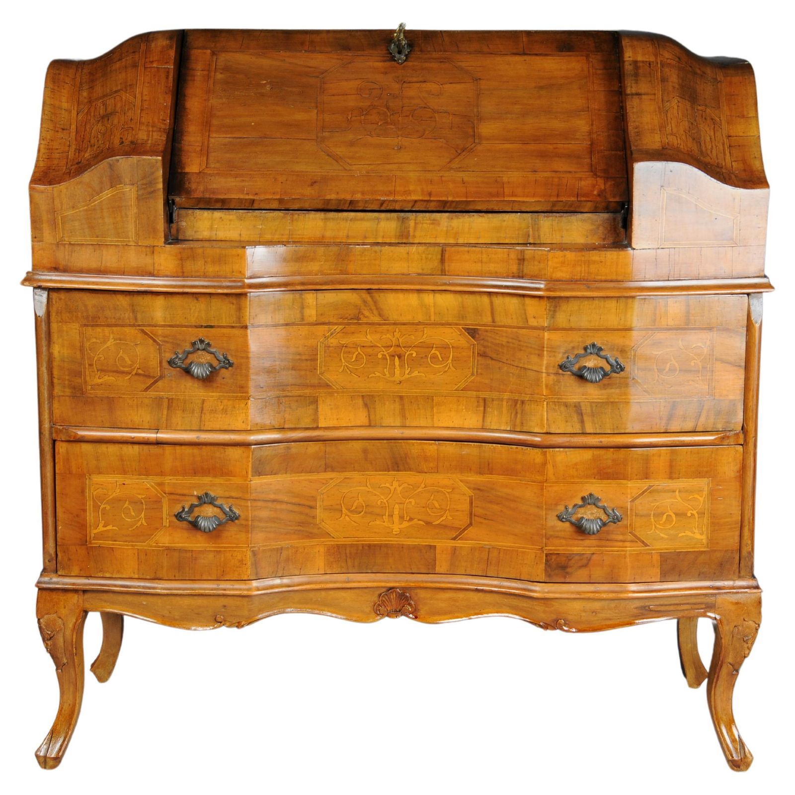 Beautiful Antique Slanted Flap Secretary, 20th Century. Walnut Root Veneer.