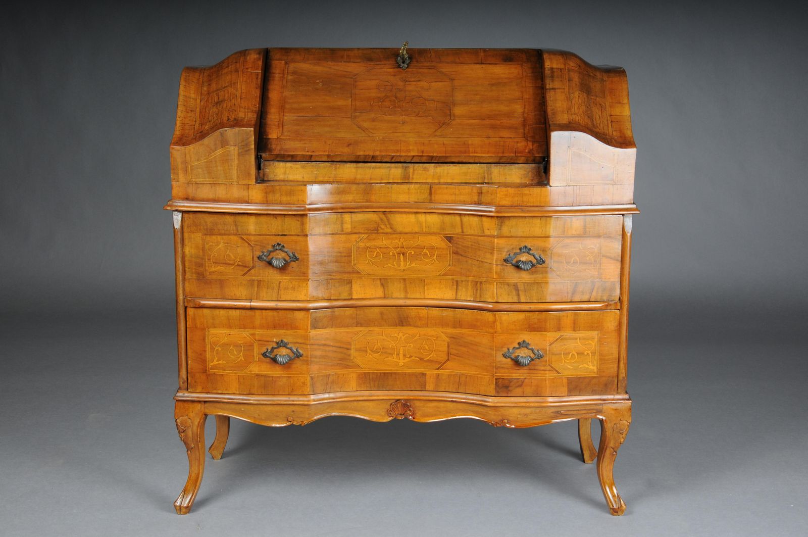 Beautiful Antique Slanted Flap Secretary, 20th Century. Walnut Root Veneer. photo for sale