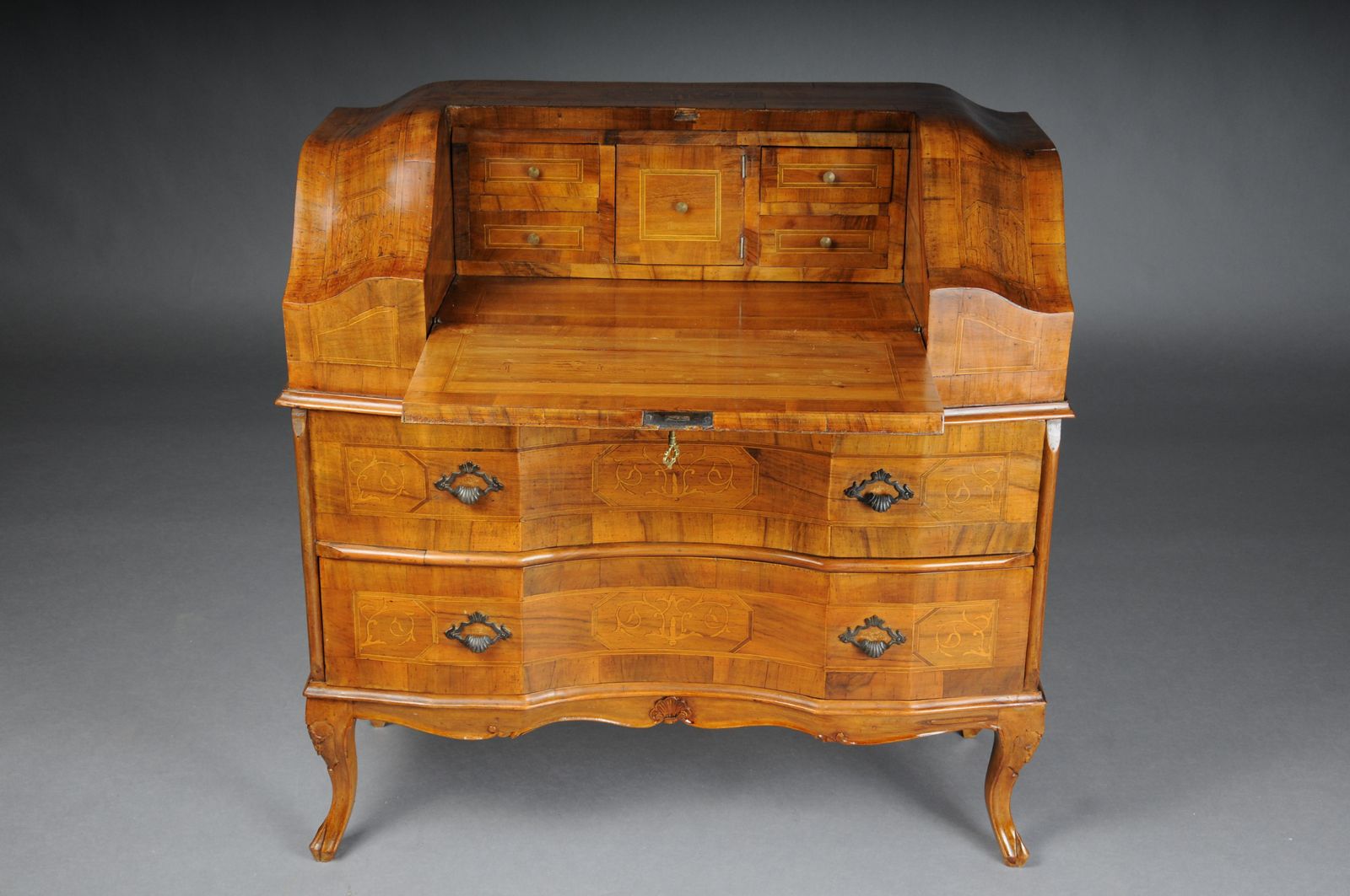 Beautiful Antique Slanted Flap Secretary, 20th Century. Walnut Root Veneer. photo Furniture