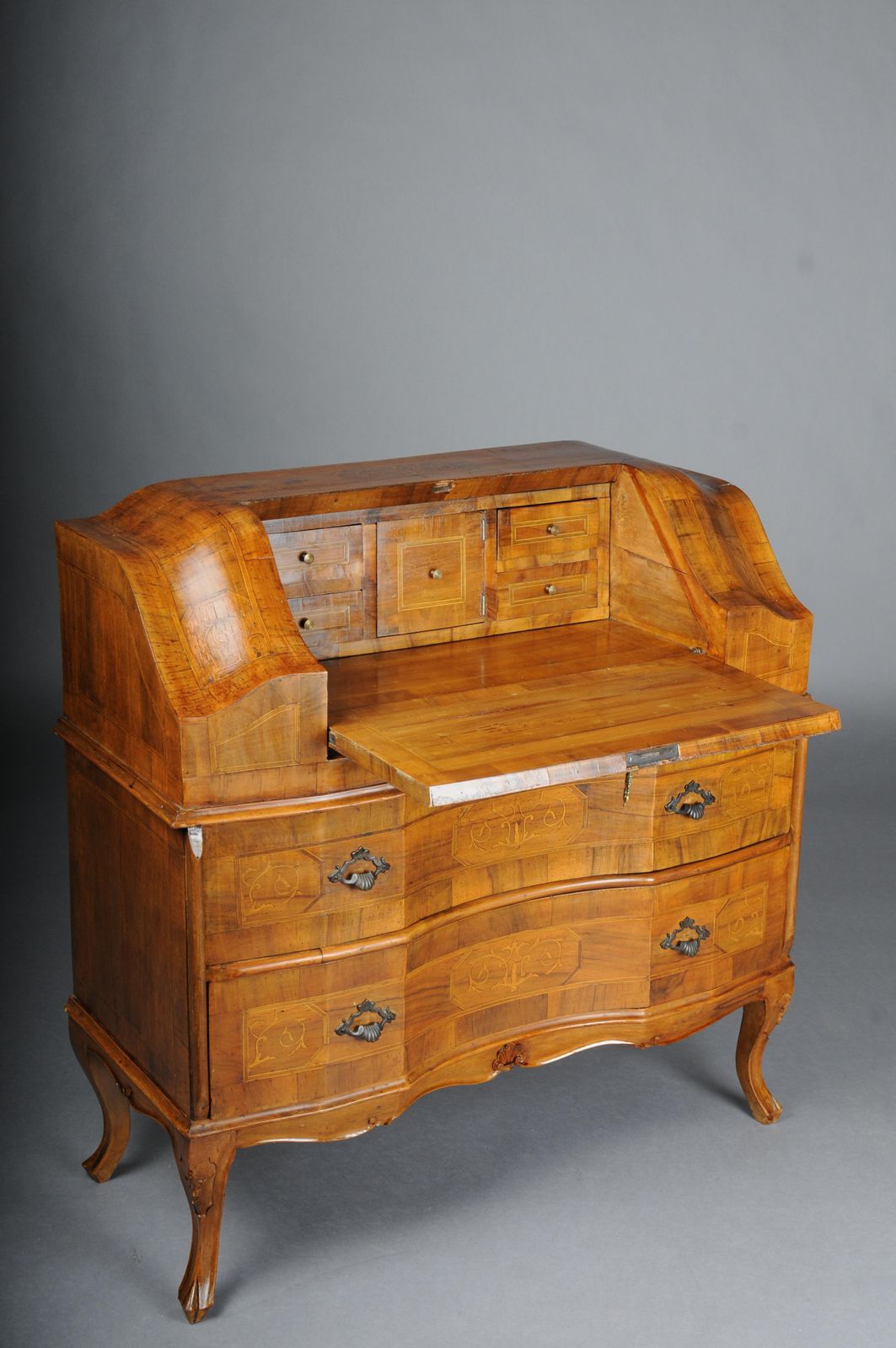 Beautiful Antique Slanted Flap Secretary, 20th Century. Walnut Root Veneer. photo 2204.0