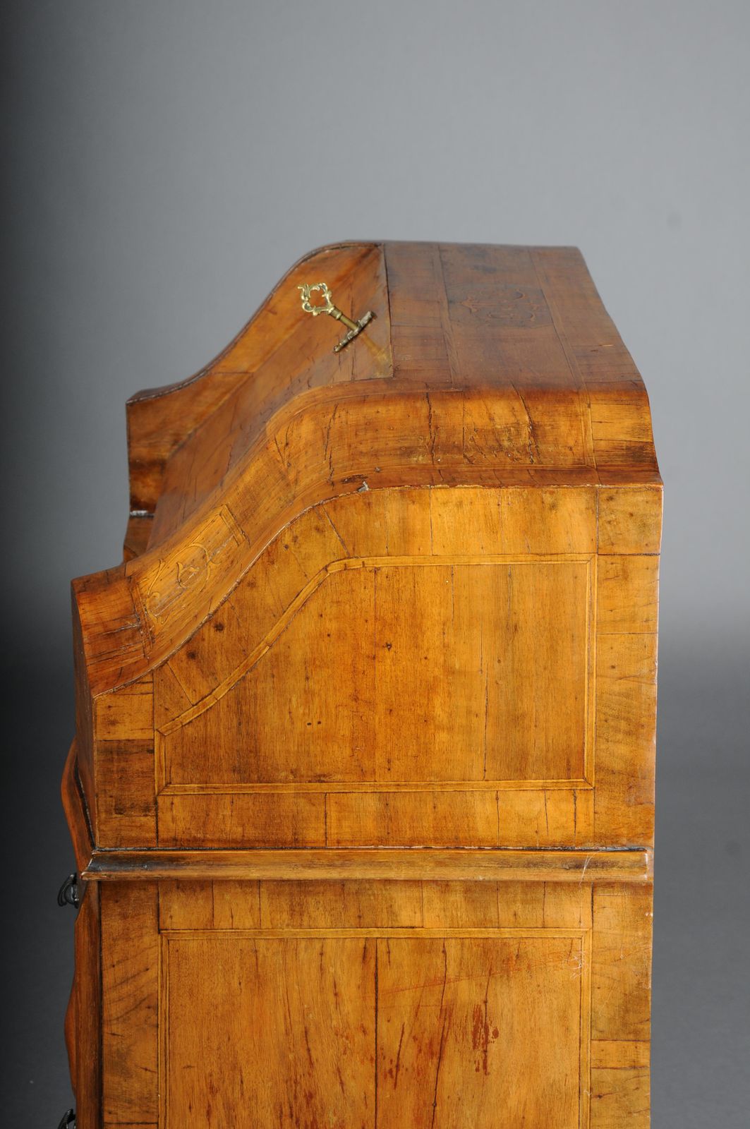 Furniture Beautiful Antique Slanted Flap Secretary, 20th Century. Walnut Root Veneer. photo