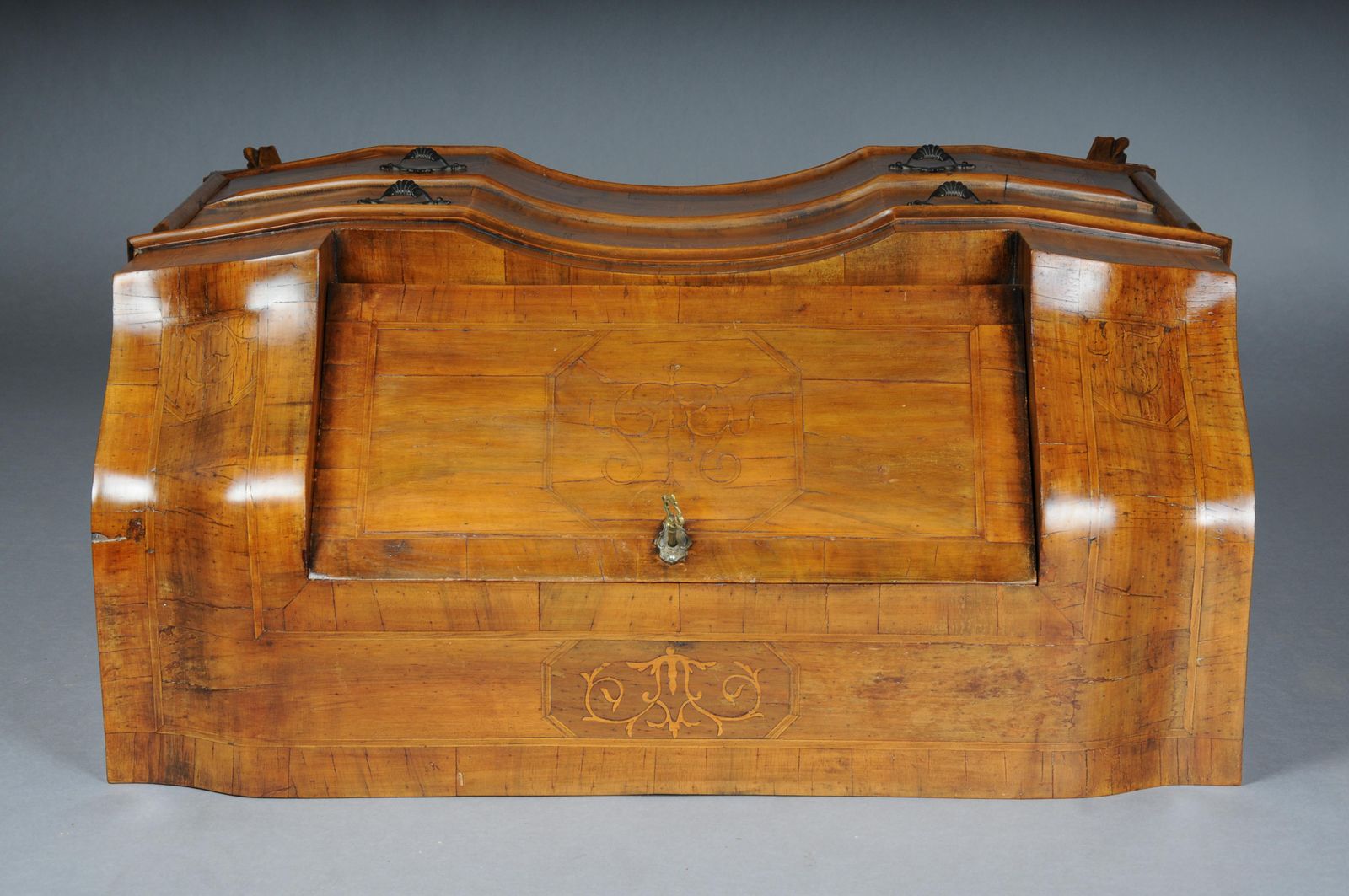 photo buy Beautiful Antique Slanted Flap Secretary, 20th Century. Walnut Root Veneer.
