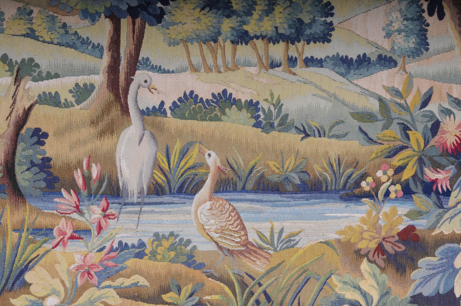 photo buy Antique Silk Aubosson Wall Carpet, France Late 19 Century. Verdure Motif, Signed